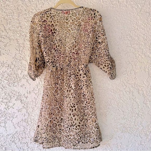 DEHRY PARIS sheer boho cheetah embellished dress coverup M - Picture 5 of 13